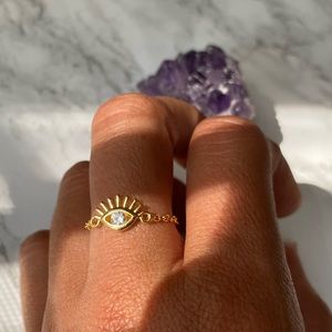 Free people evil eye lash gold plated ring 18k